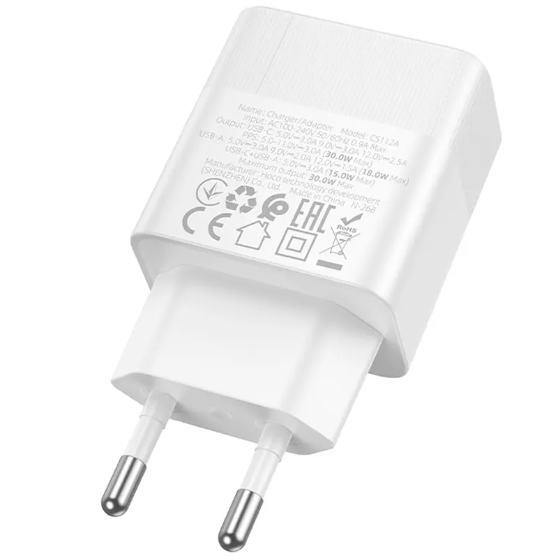 Мережевний зарядний пристрій Hoco CS112A Lounge PD30W+QC3.0 1USB-A/1C White - фото 4