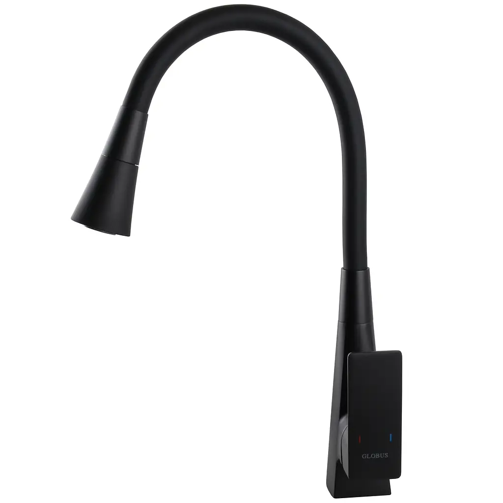 Змішувач для кухні Globus Lux NIAGARA GLN-0203SM-BB однорукий чорний матовий з поворотним виливом 360° для встановлення на одне отвір - фото 3