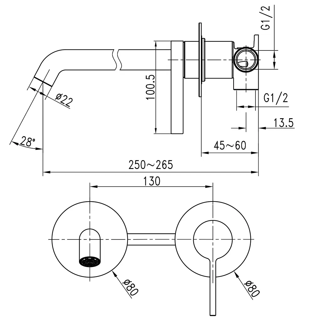 Змішувач для умивальника TOPAZ MODERNO TMD-33235-H78A вбудований у стіну хромований для ванної кімнати з керамічним картриджем - фото 3