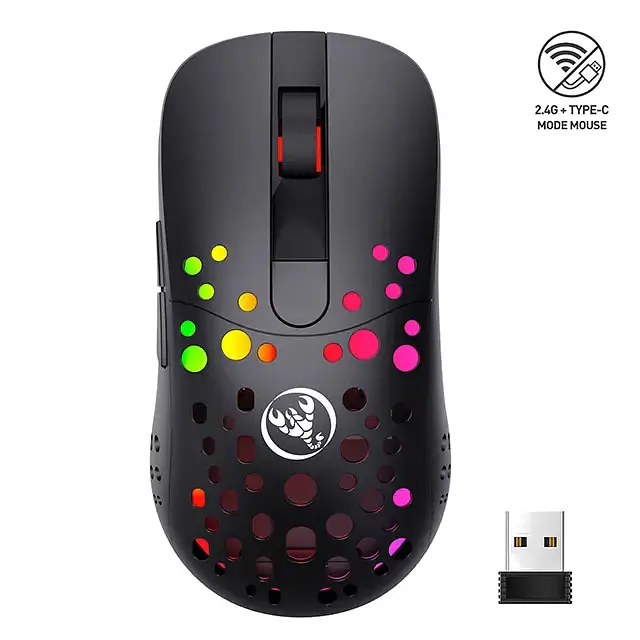 Мышь беспроводная игровая с аккумулятором и подсветкой 2.4 gHz HYSJ Т100 E-Sports Black - фото 4