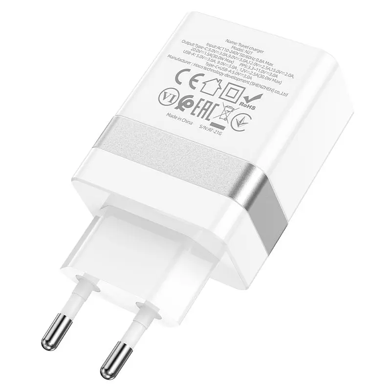 Мережевий зарядний пристрій Hoco N21 PD30W+QC3.0 White [74922] - фото 3