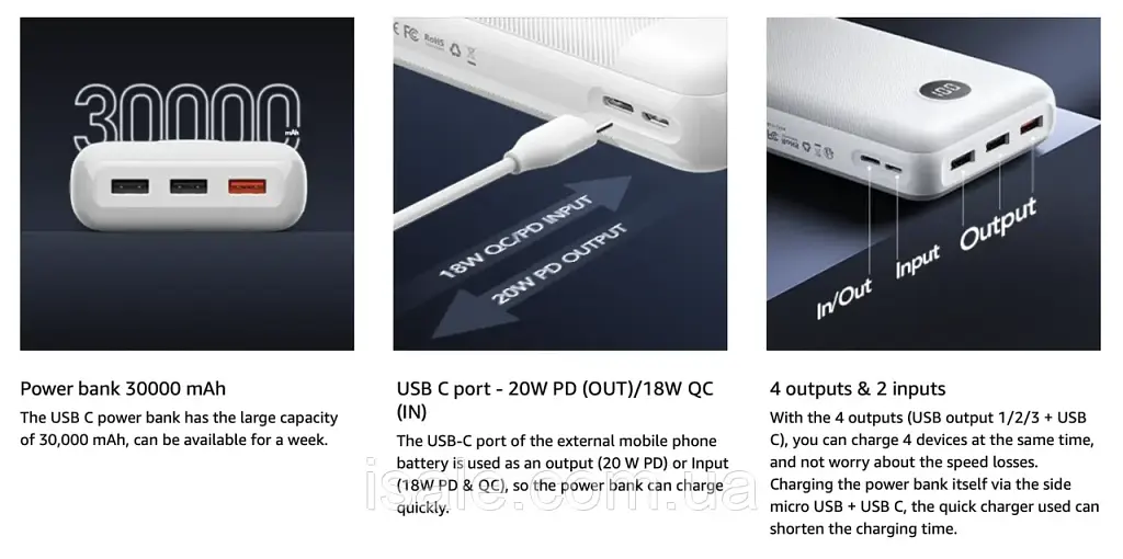 Повербанк Veger 20000 mAh VP3008PD, 20W швидка зарядка (PD/QC), білий - фото 10