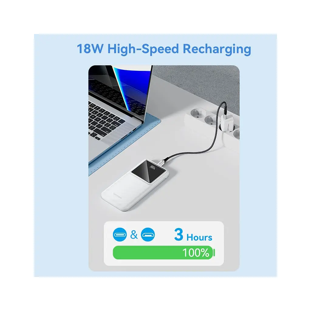 Батарея універсальна Vention 10000 mAh 22.5W Black LED Display Type (FHKB0) - фото 2