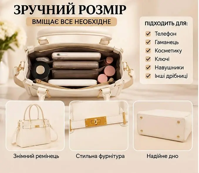 Сумка Classic Line з короткими ручками та довгим ременем - елегантна модель для міського образу бежева - фото 3