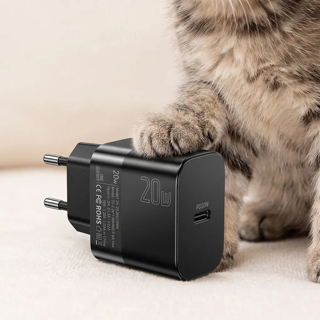 Комплект Essager: зарядний пристрій 20W (USB-C) + кабель USB-C-USB-C, EU, чорний - фото 8