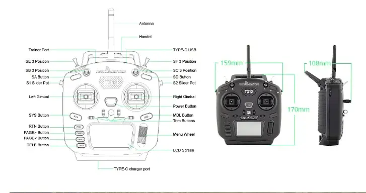 Пульт дистанційного керування RadioMaster TX12 MKII ELRS M2 16-канальний передавач для БПЛА систем Black (18771) - фото 6