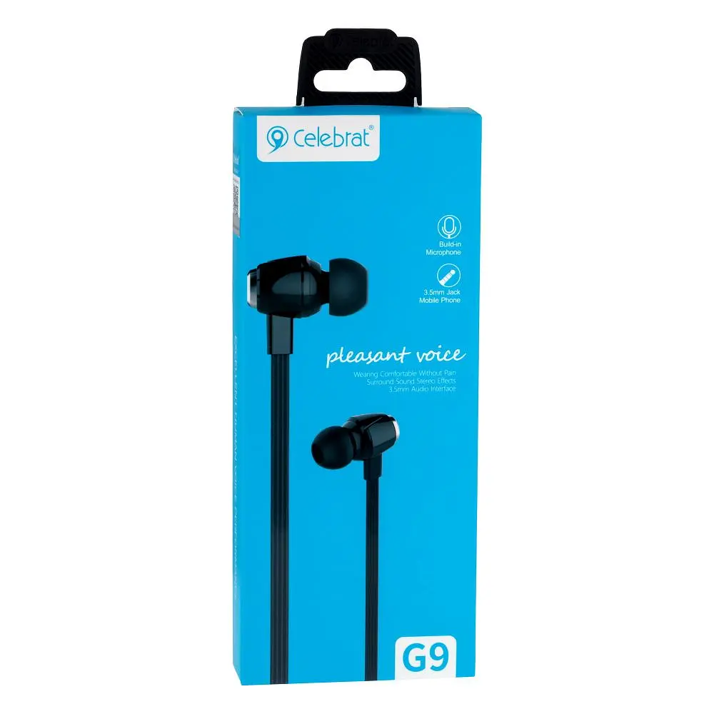 Дротові навушники Celebrat 3.5 mm G9 вакуумні з мікрофоном 1.2 m Black - фото 2