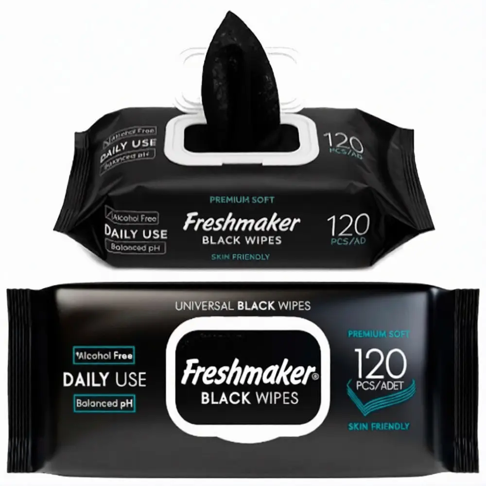 Вологі серветки універсальні Freshmaker Black 120 шт. Вологі серветки чорного кольору - фото 2
