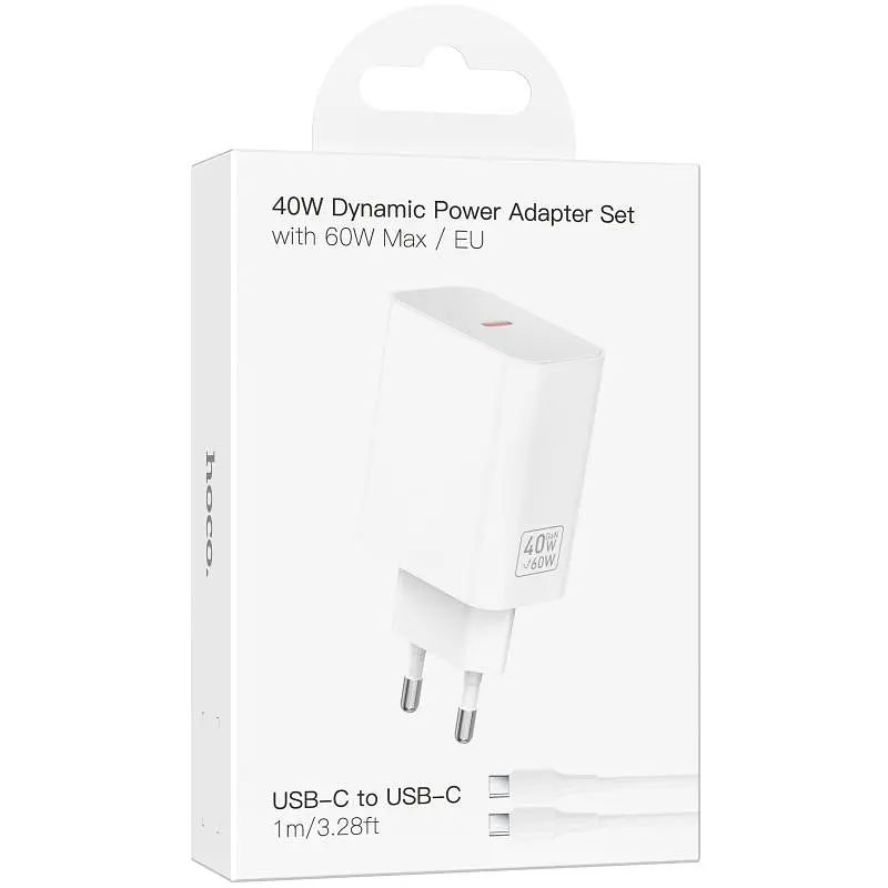 МЗП Hoco C162A Source PD40W (1USB-C) + кабель Type-C to Type-C White - фото 2