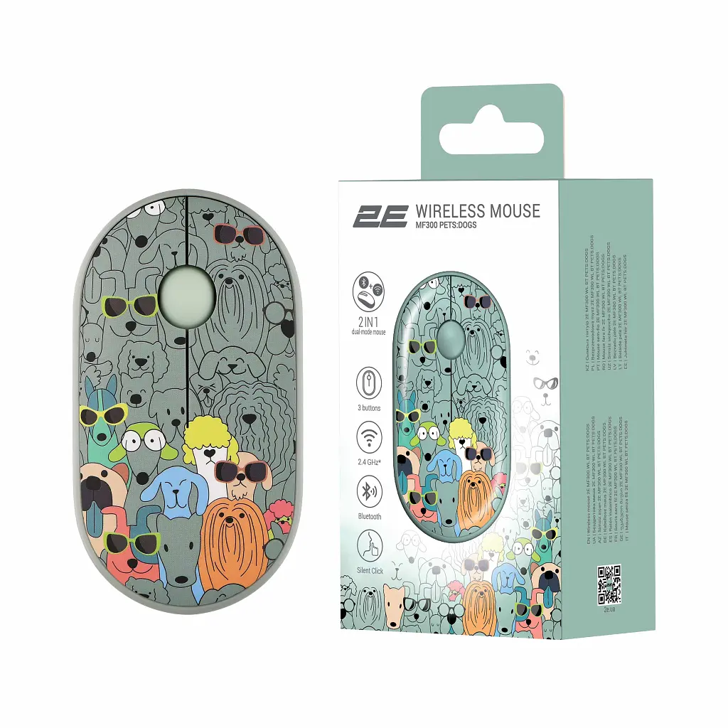 Мишка 2E MF300 PETSDOGS Silent Wireless/Bluetooth Green (2E-MF300WPETSGN) - фото 6