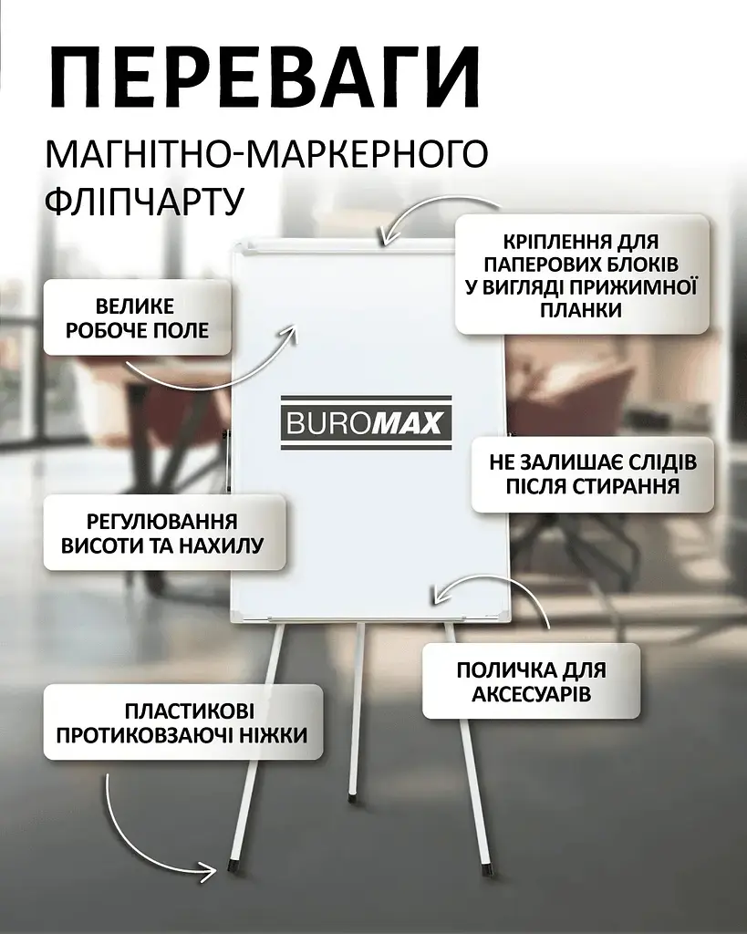 Фліпчарт магнітний Buromax Jobmax для письма маркером на тринозі 70 х 100 cм (BM.0011) - фото 4