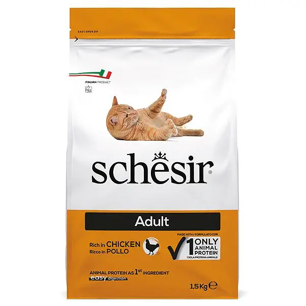 Сухий монопротеїновий корм для котів Schesir Cat Adult Chicken Шезір з куркою 1.5 кг (ШКВК1.5)