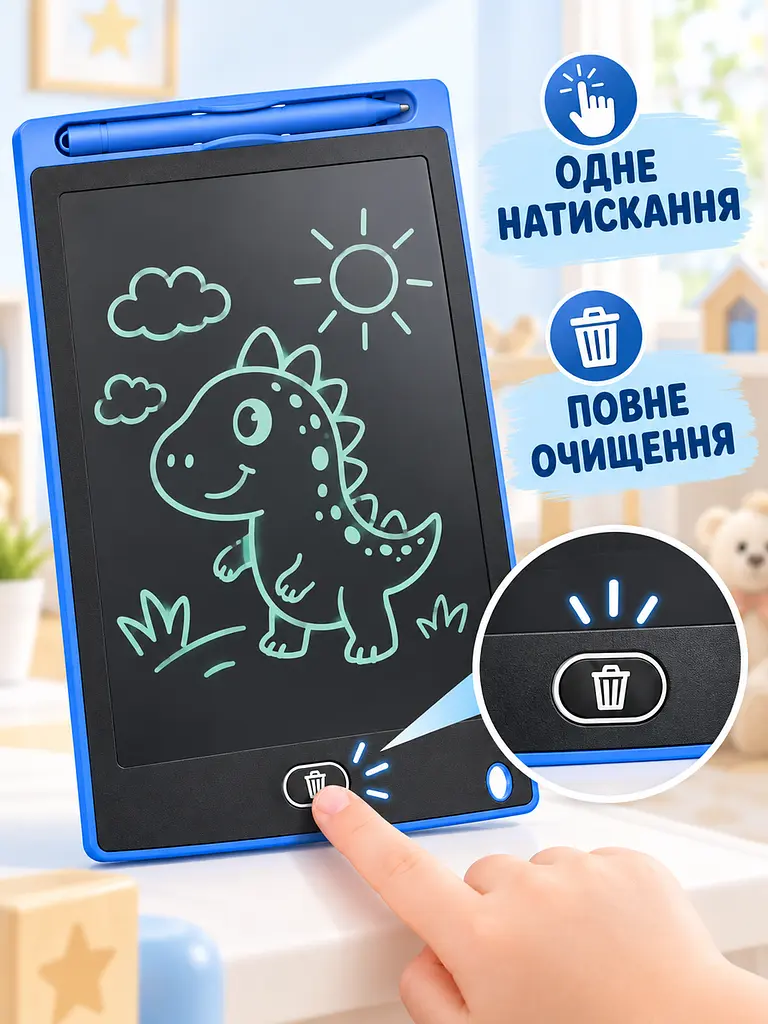 Дитячий графічний LCD планшет дошка для малювання та записів 10" + стилус, синій (50300102234) - фото 5