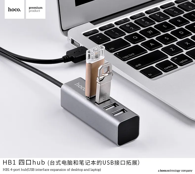 Концентратор адаптер хаб Hoco Line machine HB1 1 Usb-A to 4 Usb сірий - фото 6
