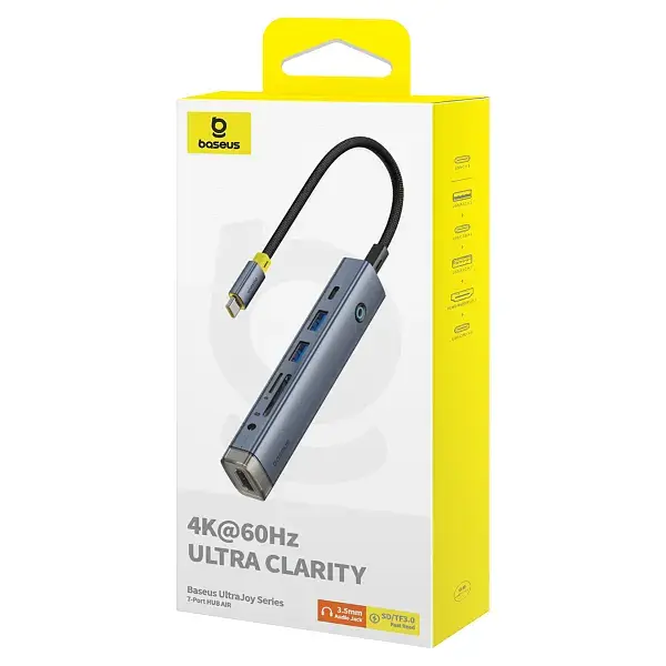 USB-хаб Baseus UltraJoy Series 7-Port HUB AIR Space Grey (Type-C to HDMI4K@60Hz*1+USB3.0*2+PD*1+SD/TF3.0*1+3.5mm*1) (B00052803811-02) - фото 2