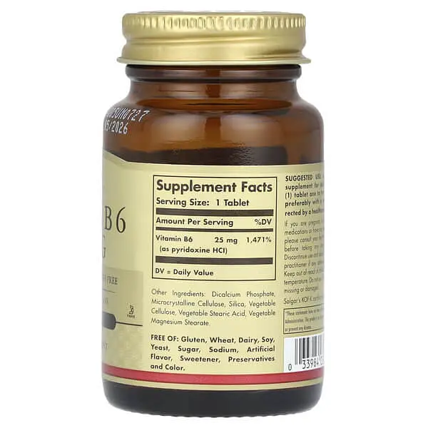 Піридоксин (B-6) Vitamin B6 25 mg 100 таблеток Solgar vit0005126 - фото 2
