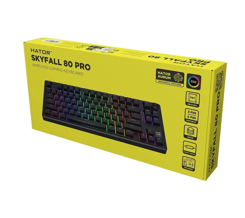 Клавіатура ігрова механічна HATOR HTK-4181 Wireless UA Skyfall 80 PRO Black Aurum Vanila Silent switches - фото 7