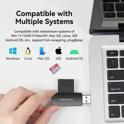 Считыватель флеш-карт Vention USB 3.0 to SD+TF Black Dual Drive Letter (CLGB0) - фото 6