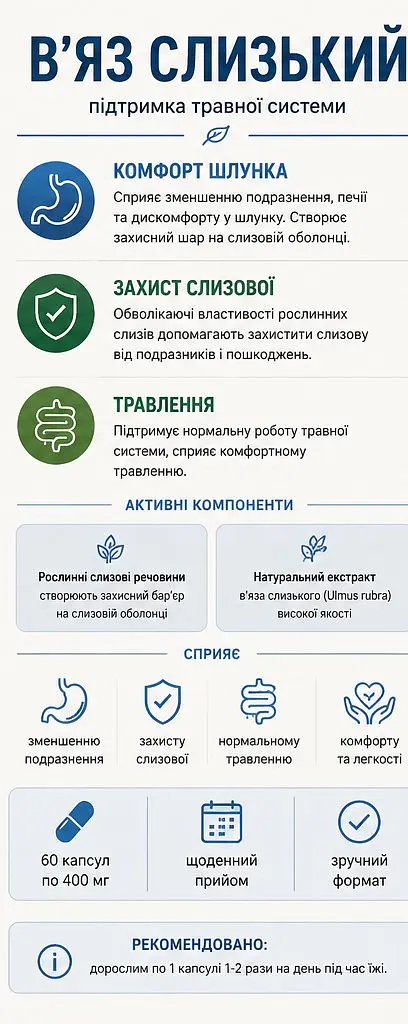 Слизький в'яз 400 мг, 60 капсул — при важкості після їжі, нерегулярному харчуванні та стресі для комфорту шлунка, кора - фото 3