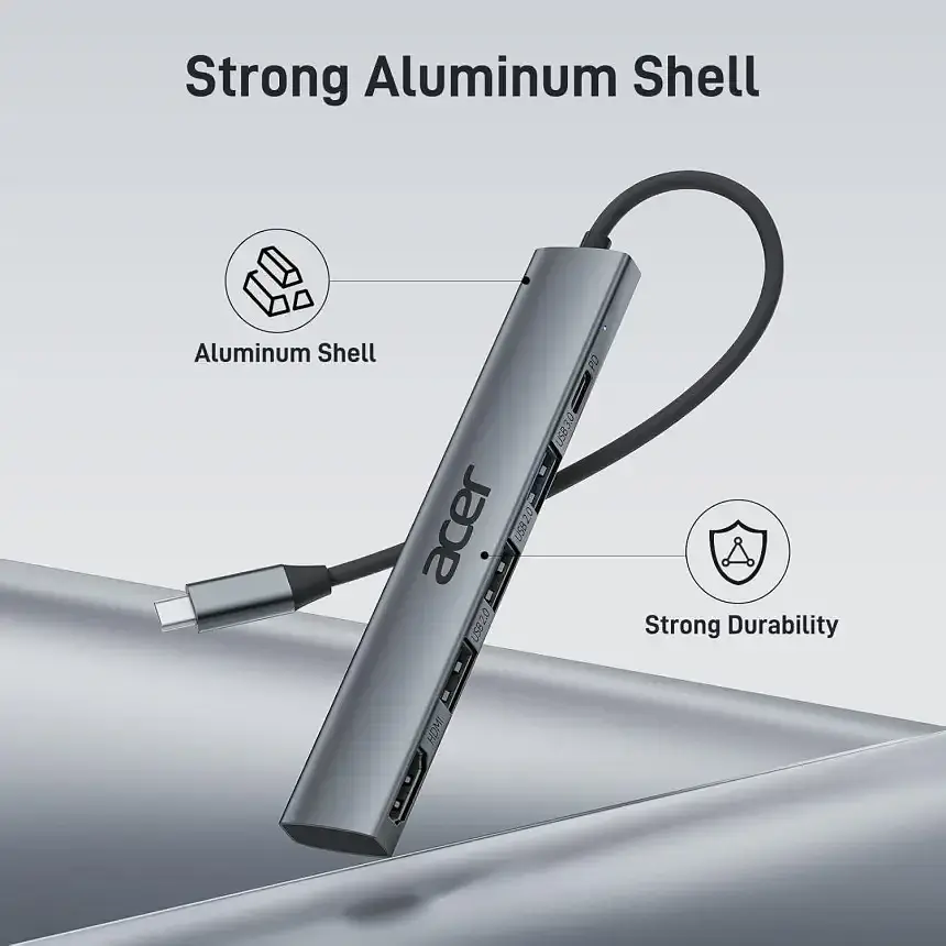 Концентратор Acer 5 в 1 USB C з 4K HDMI, потужністю 100 Вт, 3 портами даних USB A, багатопортовий адаптер USB C - фото 2
