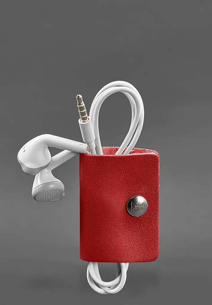 Шкіряний холдер для навушників та проводів 2.0 Червоний - фото 3