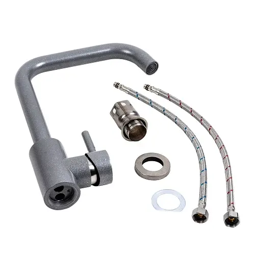 Змішувач кухонний Platinum NS02B (3008B-NA) поворотний одноважільний з нержавіючої сталі сірий мусон - фото 2