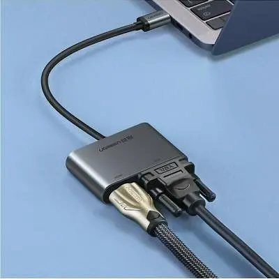 Адаптерперехідник Ugreen CM162 USB-C to HDMI + VGA + USB 3.0 Adapter with PD сірий (50505) - фото 2