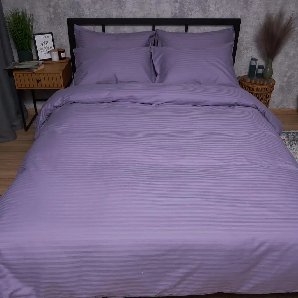 Комплект постільної білизни Moon&Star Satin Stripe Soft Lilac Полуторні 143х210 наволочки 4х50х70 - фото 7