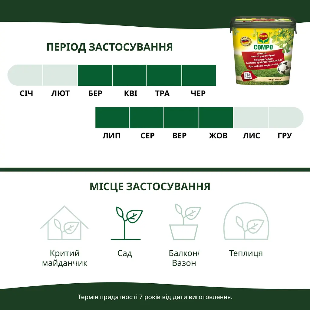 Уцінка. Тверде добриво тривалої дії Compo для газонів 8 кг (3147)   - фото 7