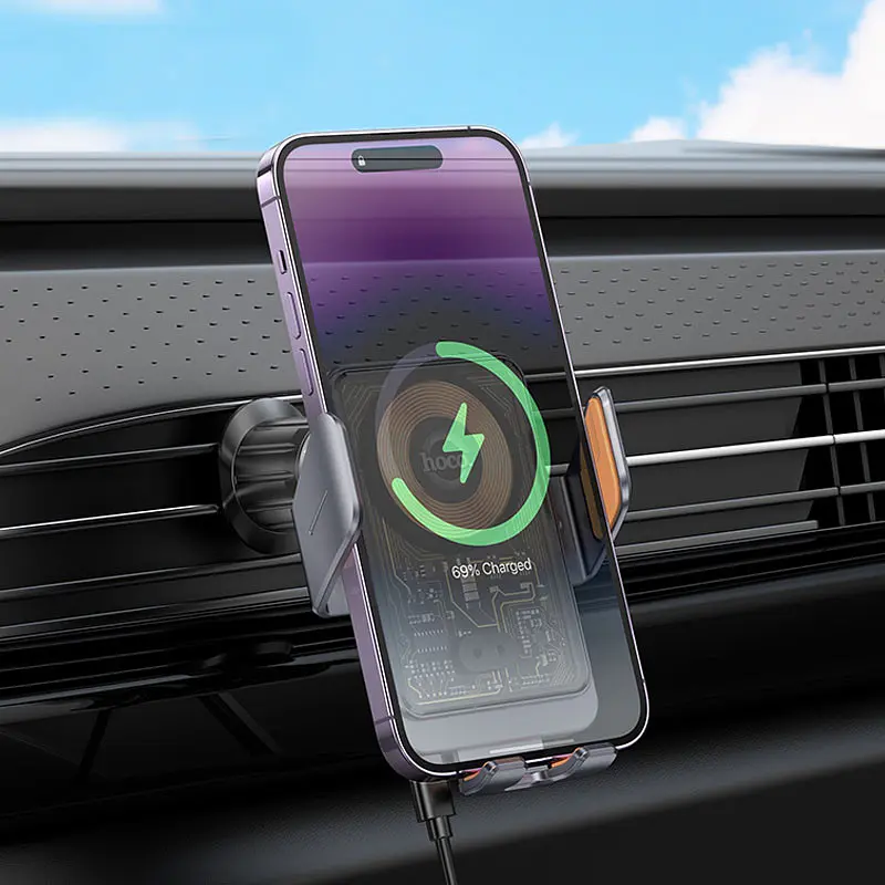 Автотримач з БЗП Hoco HW7 Transparent Discovery Edition (air outlet) Metal gray - фото 8