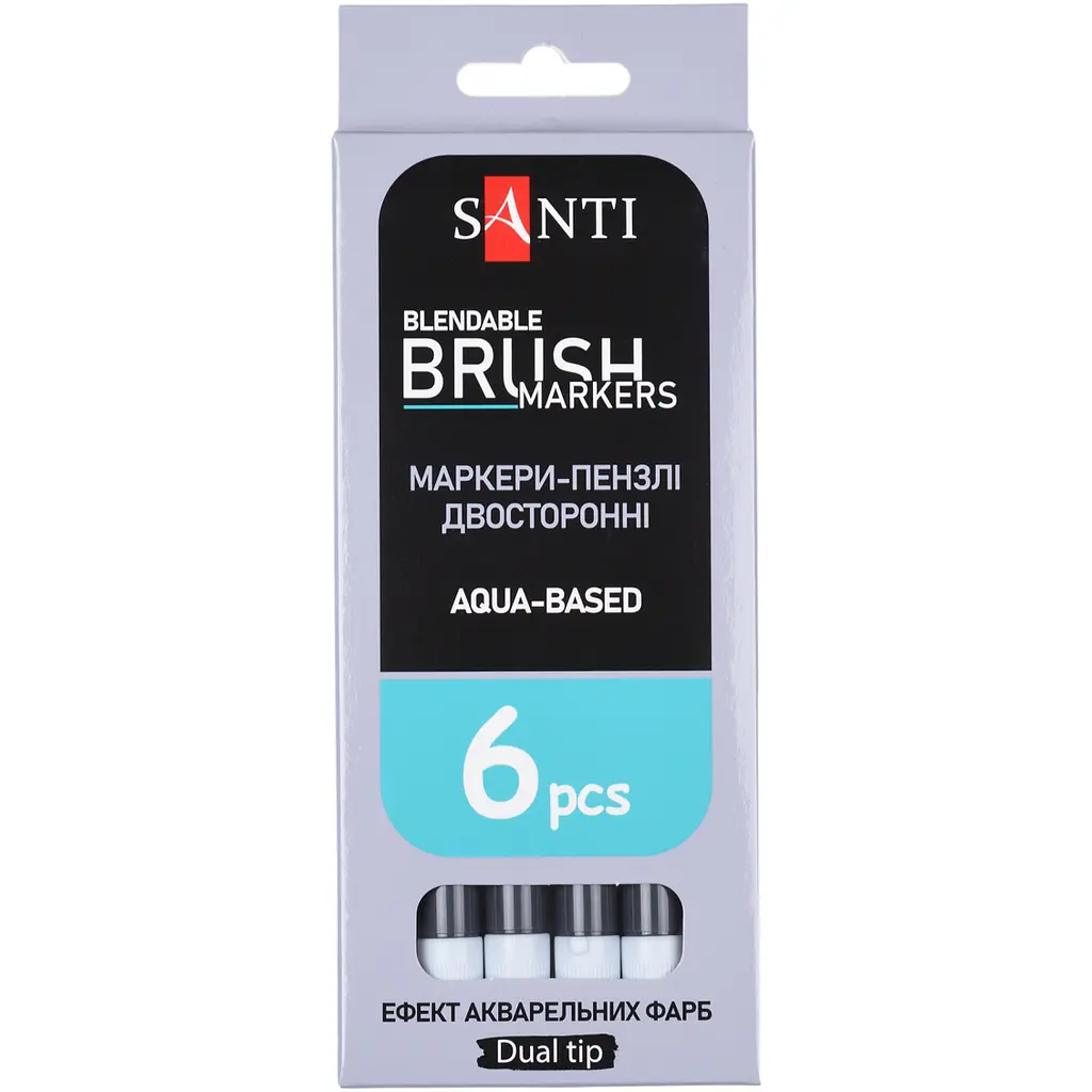 Маркер акварельний Santi Brush Marker SWB-29 світло-сірий двосторонній 6 шт. (391085) - фото 4
