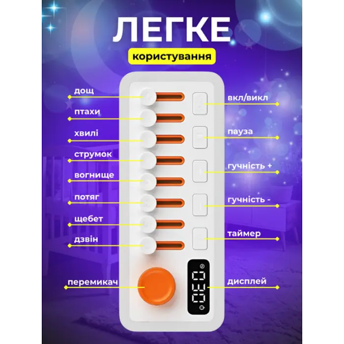 Генератор білого шуму зі звуками природи акумуляторний 3в1+bluetooth колонка + rgb нічник S660Pro - фото 4