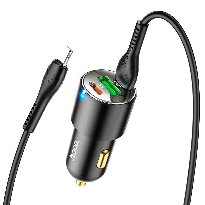 АЗП Hoco NZ6 PD45W (2Type-C/1USB) + Type-C to Lightning Black - фото 4