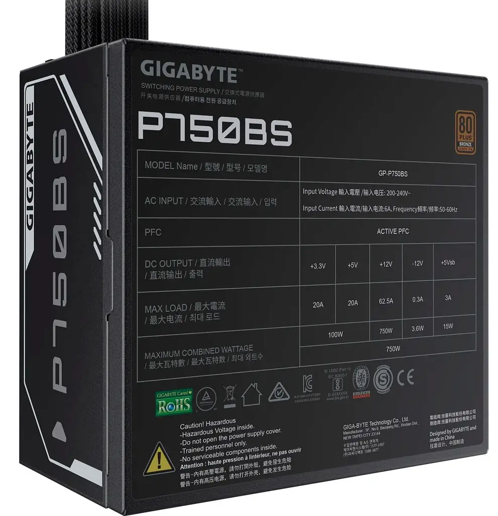 Блок живлення GIGABYTE P750BS 750W 80+ Bronze (GP-P750BS) Black - фото 2