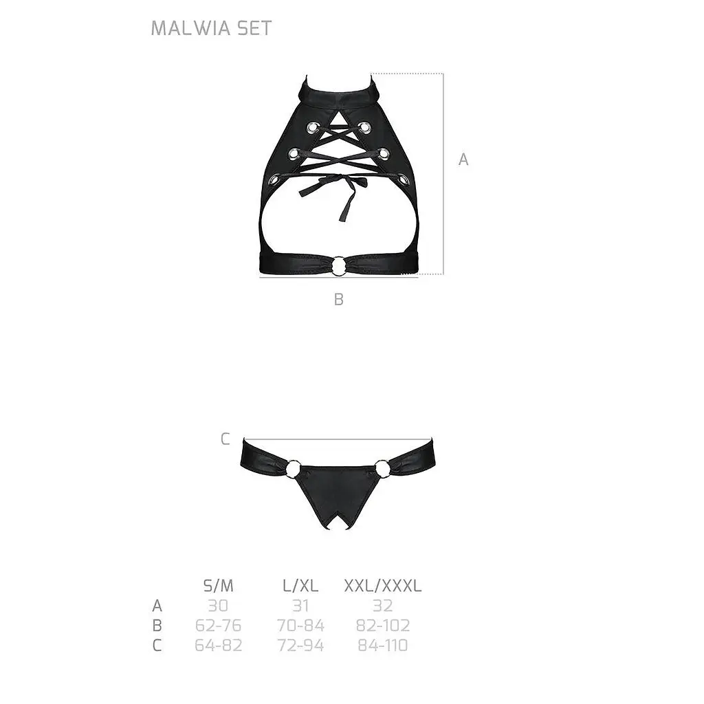 Комплект: открытый топ и трусики из эко-кожи с люверсами Passion Malwia Set with Open Bra black L/XL - фото 5
