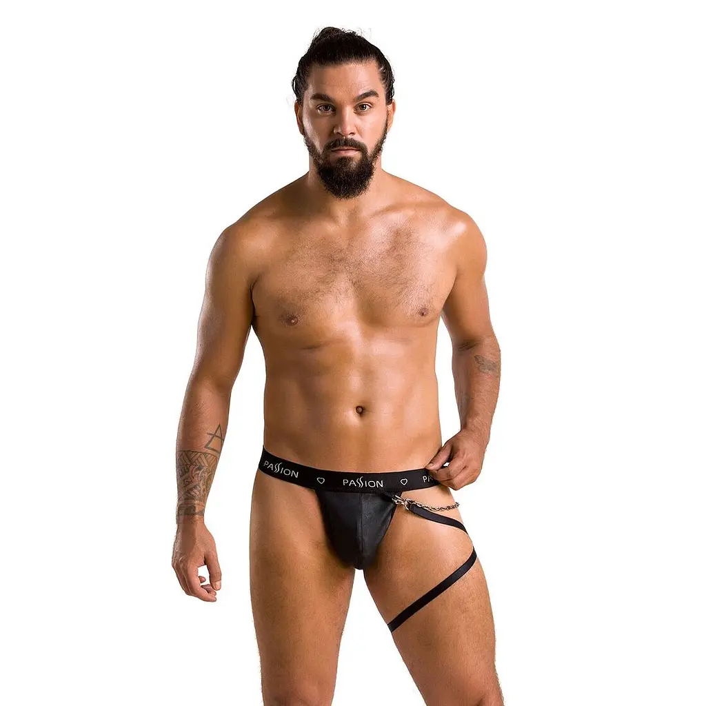 Чоловічі трусики танга з підв’язкою Passion 058 THONG BILL XXL/XXXL Black - фото 3