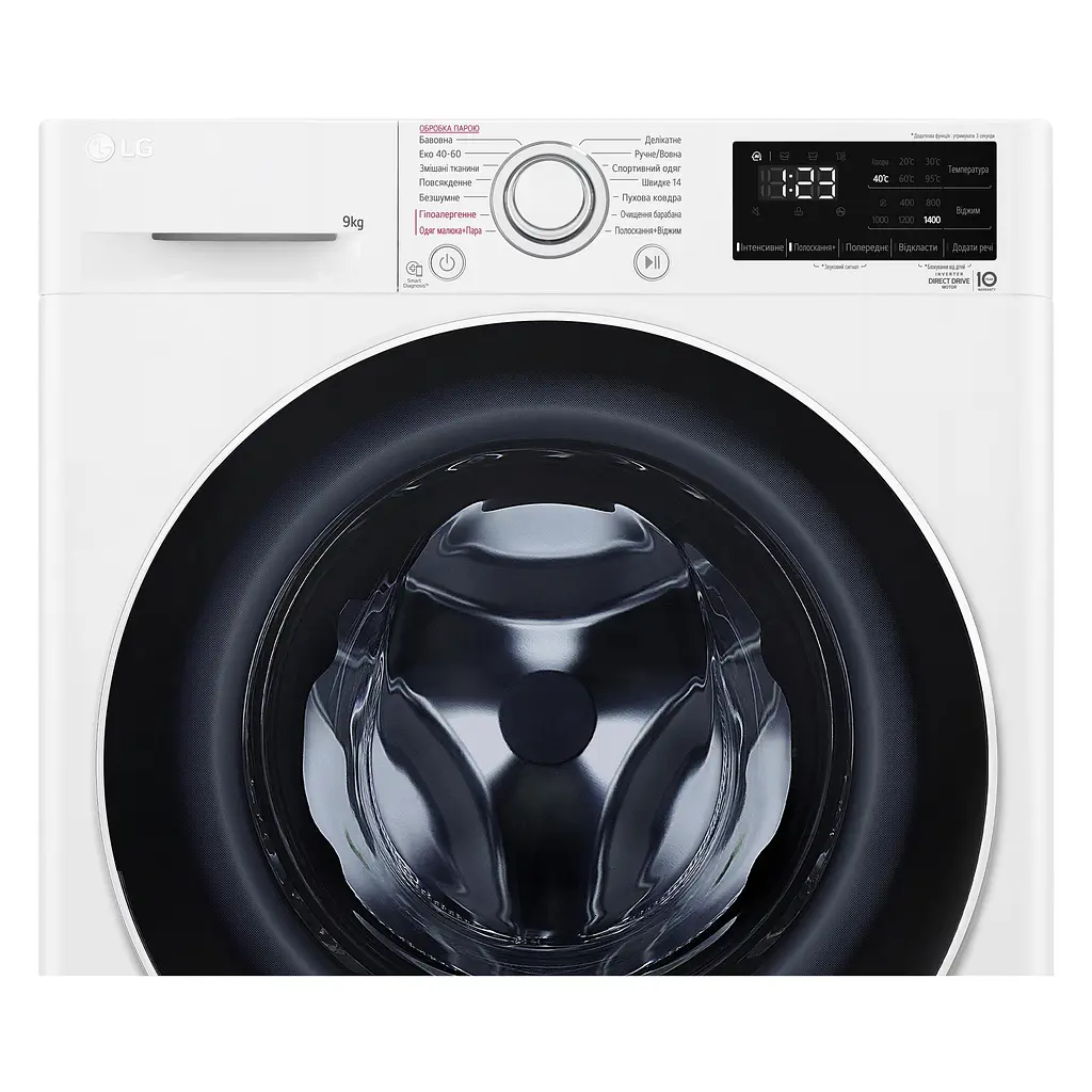 Пральна машина LG фронтальна, 9кг, 1400, A+++, 57см, дисплей, пара, інвертор, білий (F4V3VS0WW) - фото 10