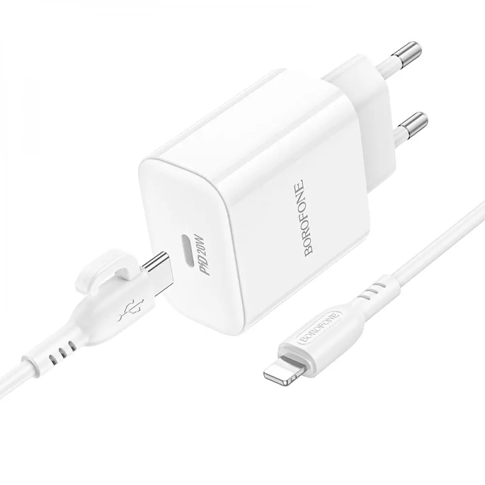 Комплект зарядного пристрою Borofone BA81A 1 Type-C PD20W Type-C to Lightning iOS White - фото 3