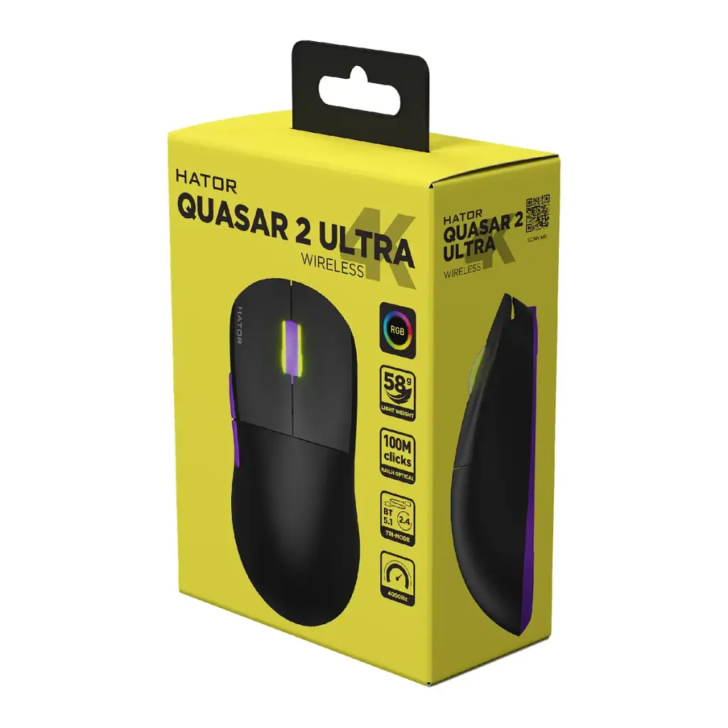 Мишка HATOR Quasar 2 Ultra 4K wireless (HTM570BL) black/lilac - фото 5