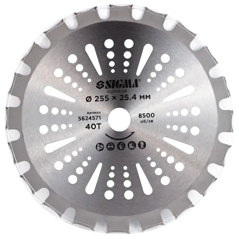 Ніж для тримера Sigma з твердосплавними напайками 255x25.4мм 40т двосторонній (5624571) - фото 3