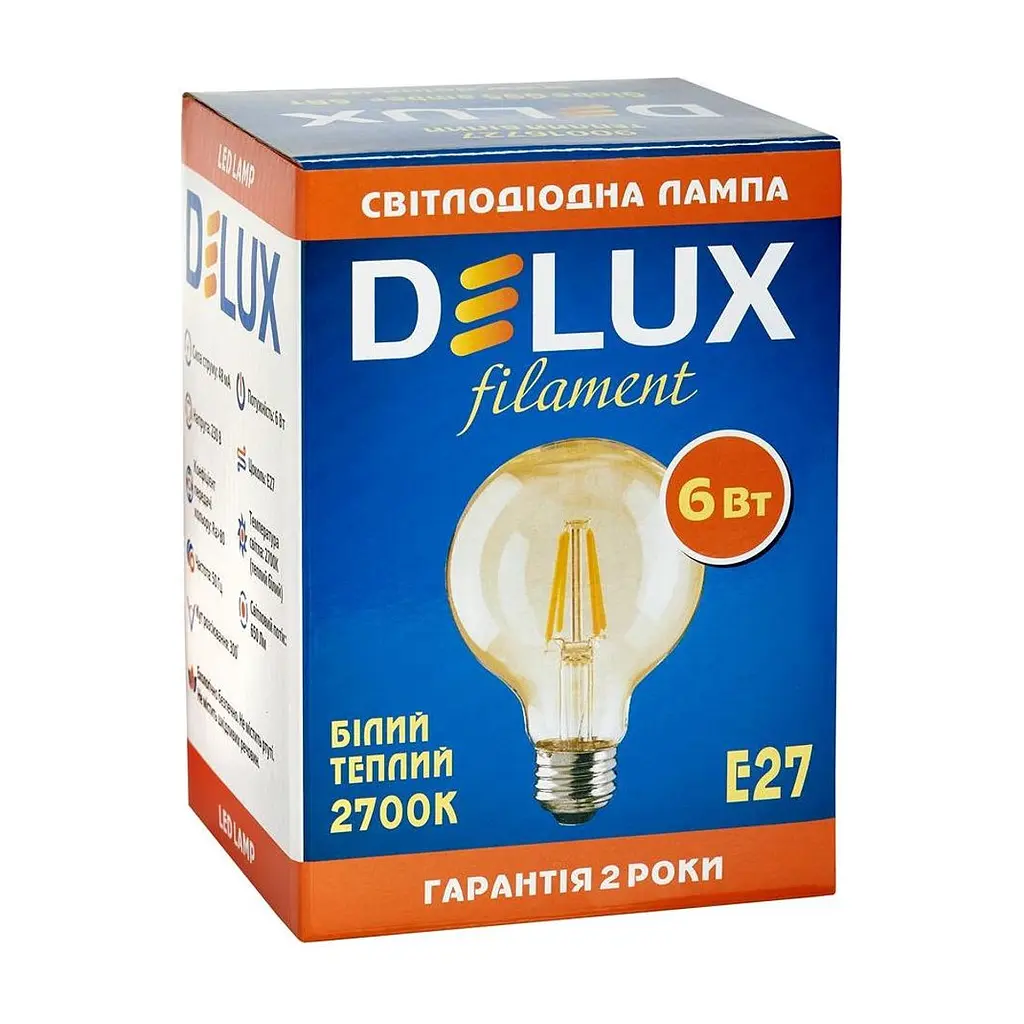 Лампочка Delux Globe G95 6Вт E27 2700К amber filament (90016727) - фото 2