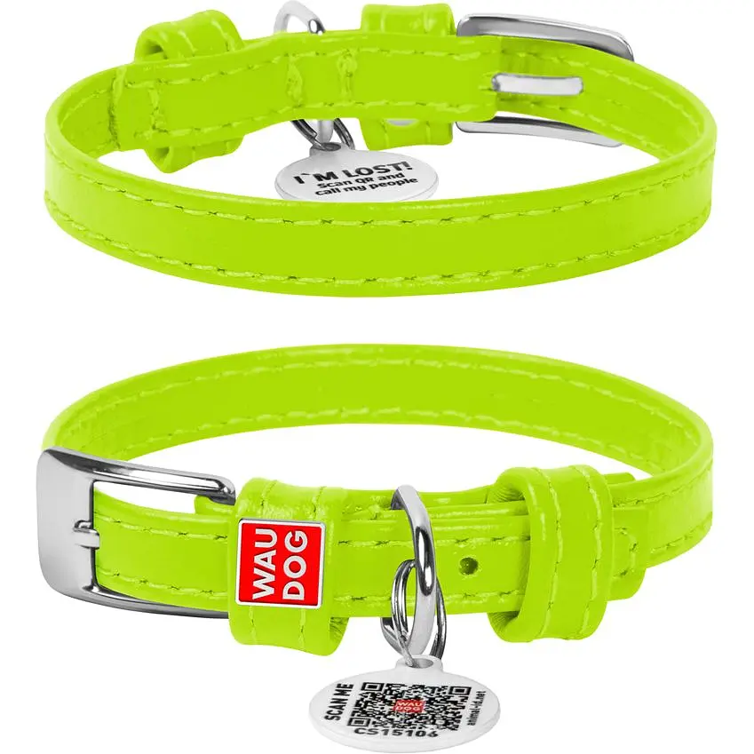 Ошейник для собак Waudog Glamour, кожаный, с QR паспортом, 19-25х0,9 см, салатовый - фото 2