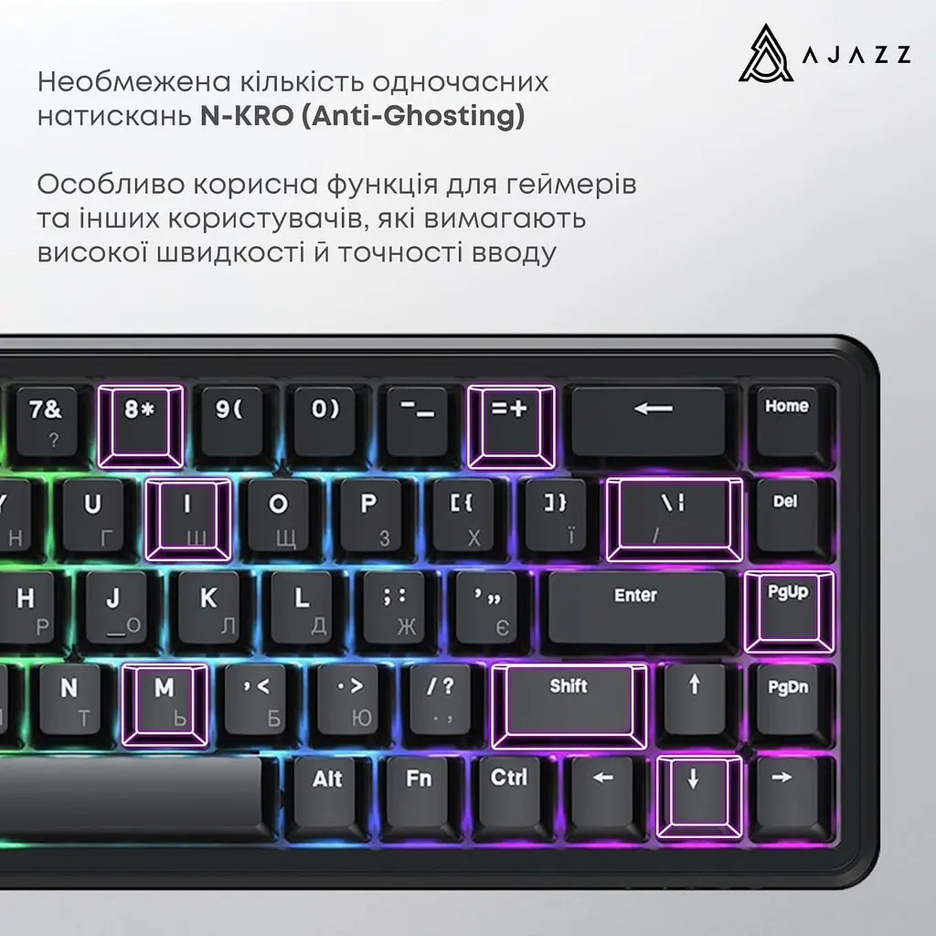 Клавиатура Ajazz AK680 MAX с магнитными переключателями, ABS-клавишами черного цвета, RGB и алюминиевыми позиционными пластинами (AK680-WM-B-A) - фото 8
