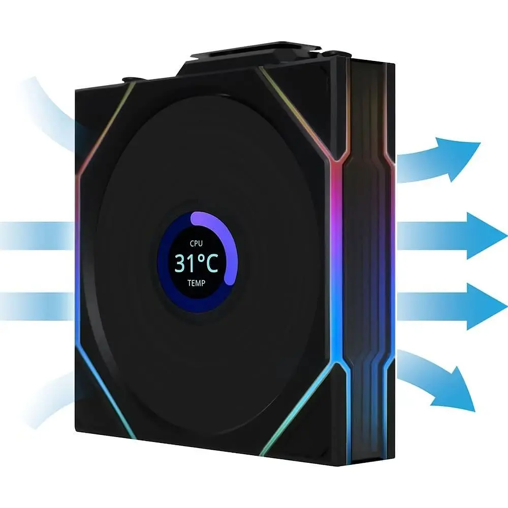 Комплект вентиляторів Lian Li UNI Fan TL WIRELESS LCD 120-3 (G99.12TLLCD1W3B.00) Black - фото 4