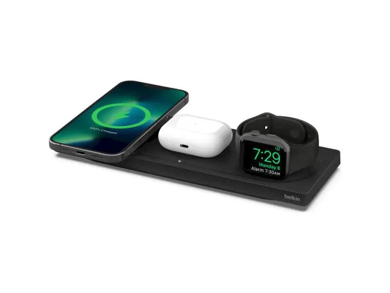 Мережевий бездротовий зарядний пристрій Belkin BOOST CHARGE PRO 3-in-1 Wireless Charging Pad with MagSafe Black (HPU72, WIZ016vfBK) - фото 5