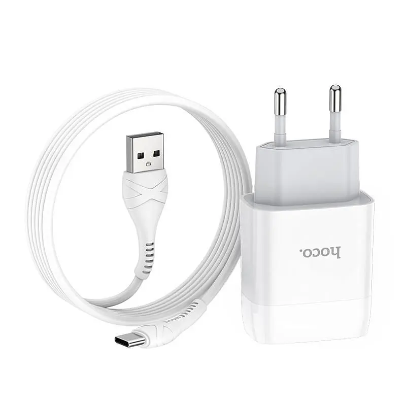 Зарядний пристрій Hoco C72A Glorious (1USB, 2.1А) White + кабель Type-C (6931474713018) - фото 2