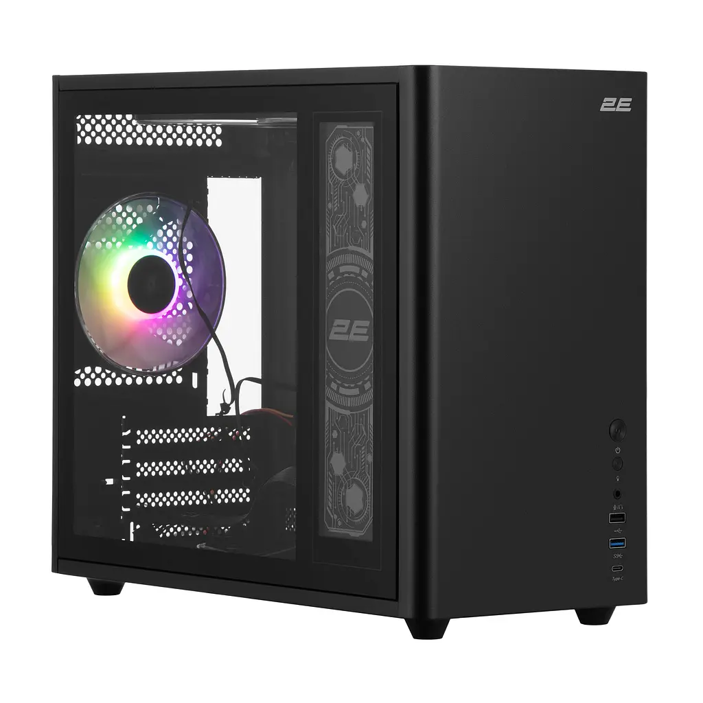 Корпус 2E Credo Plus V350BG без БР 1xUSB3.0 1х USB 2.0 1xUSB Type-C 3x120мм ARGB VGA 350мм LCS ready контролер з пультом TG Side Panel mATX чорний