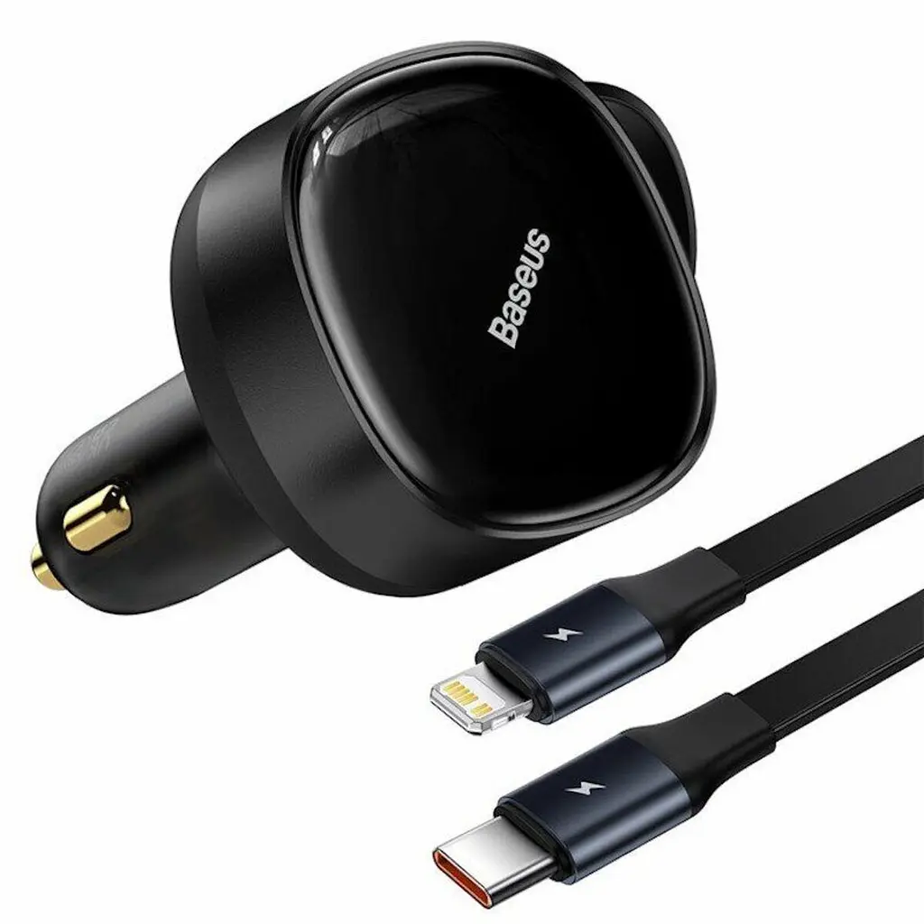 Автомобільний зарядний пристрій Baseus Enjoyment Retractable 2-in-1 Car Charger C+L 30W CGTX000001 Black - фото 4