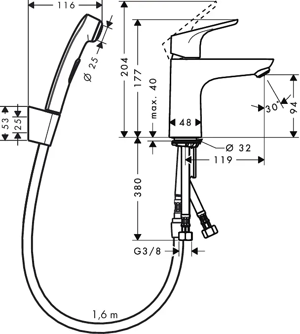 Змішувач з гігієнічною лійкою Hansgrohe Focus E2 31927000, Хром - фото 2