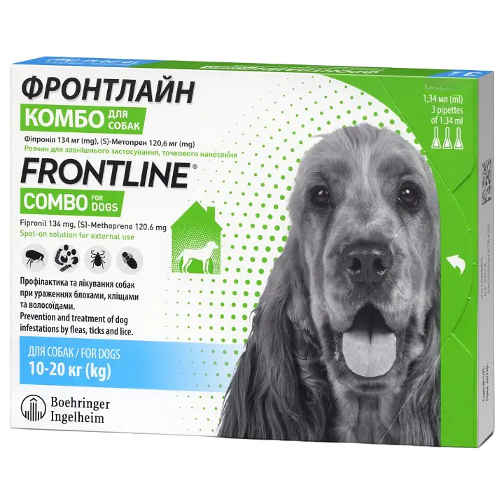 Капли Boehringer Ingelheim Frontline Combo от блох и клещей для собак, 10-20 кг, 1,34 мл, 1 пипетка (159918-1) - фото 2